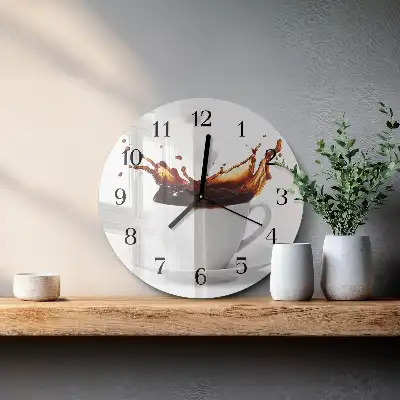 Kulaté skleněné hodiny na stěnu Káva