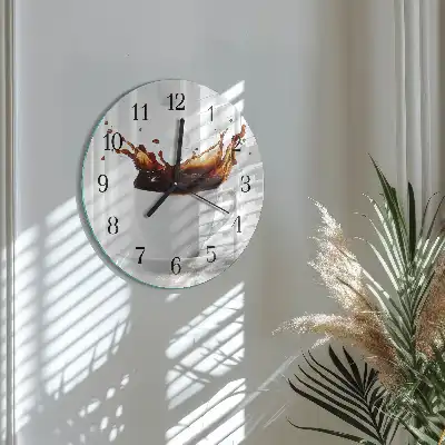Kulaté skleněné hodiny na stěnu Káva