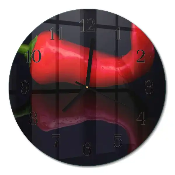 Hodiny s fotkou skleněné kulaté Chilli papričky