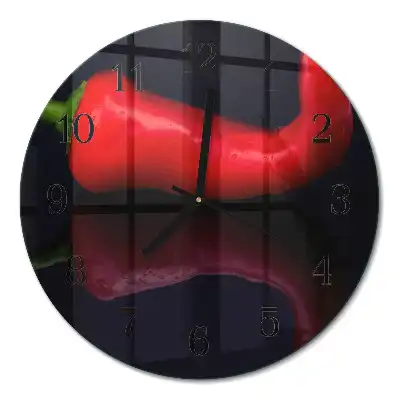 Hodiny s fotkou skleněné kulaté Chilli papričky