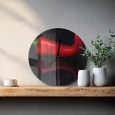 Hodiny s fotkou skleněné kulaté Chilli papričky