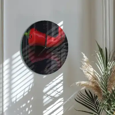 Hodiny s fotkou skleněné kulaté Chilli papričky