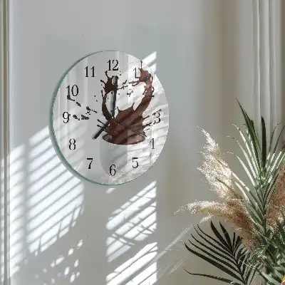 Hodiny na skle kulaté Káva