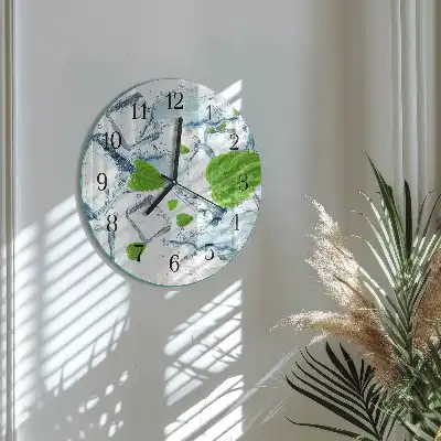 Nástěnné hodiny skleněné kulaté Ledová máta