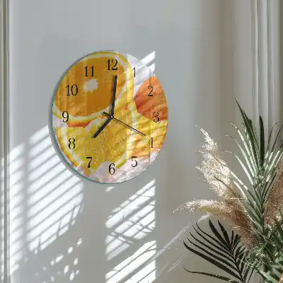 Hodiny s fotkou skleněné kulaté Pomeranče
