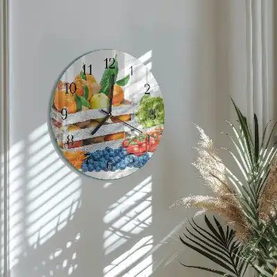 Hodiny na skle kulaté Zelenina