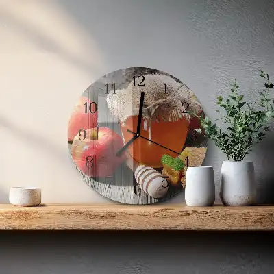 Kulaté skleněné hodiny na zeď Medové jablko