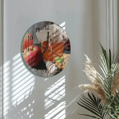 Kulaté skleněné hodiny na zeď Medové jablko