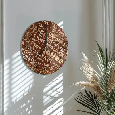 Hodiny na skle kulaté Káva