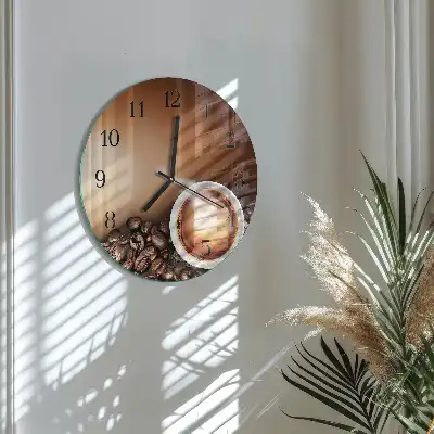 Hodiny na skle kulaté Káva