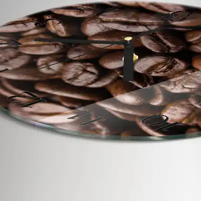 Hodiny s fotkou skleněné kulaté Kávová zrna