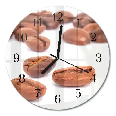 Hodiny s fotkou skleněné kulaté Kávová zrna