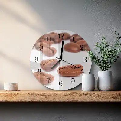 Hodiny s fotkou skleněné kulaté Kávová zrna