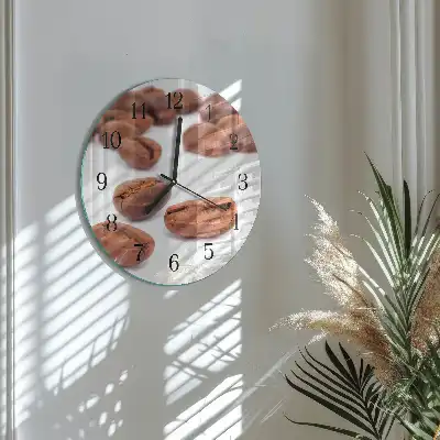 Hodiny s fotkou skleněné kulaté Kávová zrna