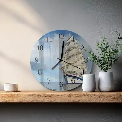 Kulaté skleněné hodiny na zeď Loď