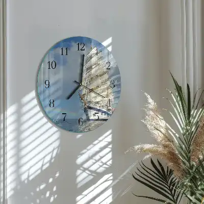 Kulaté skleněné hodiny na zeď Loď