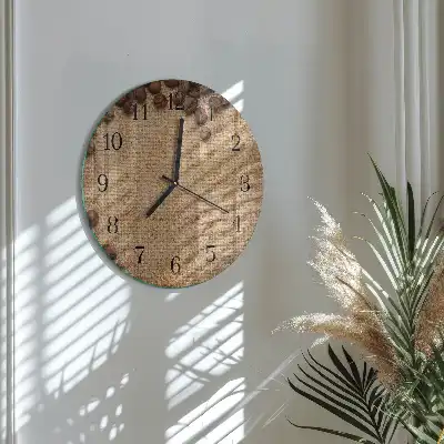 Hodiny s fotkou skleněné kulaté Kávová zrna