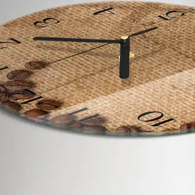 Hodiny s fotkou skleněné kulaté Kávová zrna