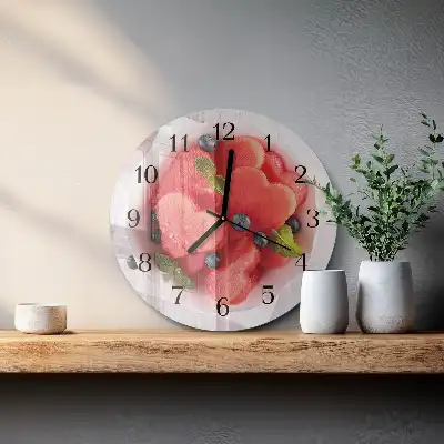 Nástěnné hodiny skleněné kulaté Melounové srdce
