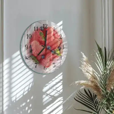 Nástěnné hodiny skleněné kulaté Melounové srdce