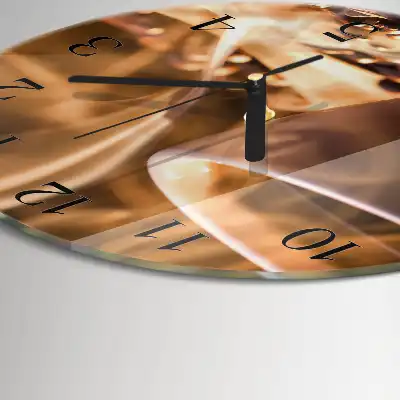 Kulaté skleněné hodiny na stěnu Káva