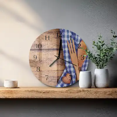 Kulaté skleněné hodiny na zeď Dřevo a příbory