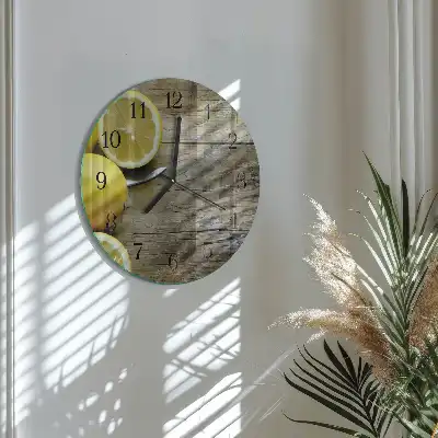 Hodiny s fotkou skleněné kulaté Šťavnaté citrony