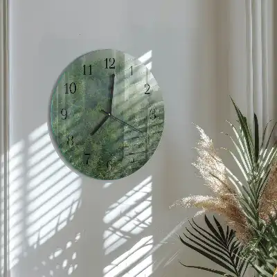 Hodiny na skle kulaté Mlžný les