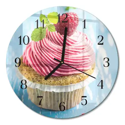 Kulaté skleněné hodiny na stěnu Malinový muffin