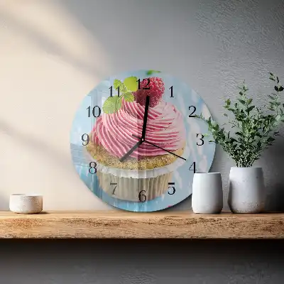 Kulaté skleněné hodiny na stěnu Malinový muffin