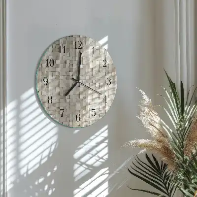 Kulaté skleněné hodiny na zeď Dřevěná mozaika