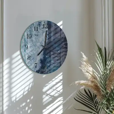 Hodiny s fotkou skleněné kulaté Oceánské vlny