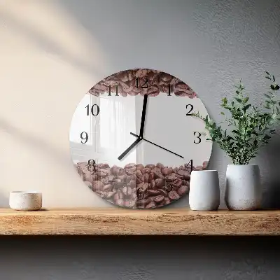 Hodiny na skle kulaté Kávová zrna