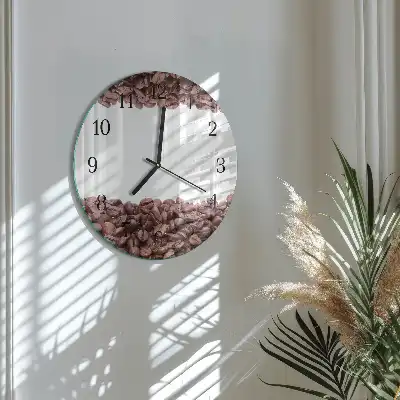 Hodiny na skle kulaté Kávová zrna