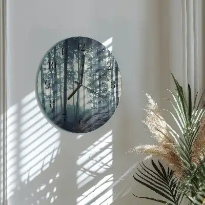 Kulaté skleněné hodiny na zeď Mlžný les