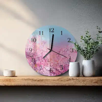 Hodiny s fotkou skleněné kulaté Květinový vzor