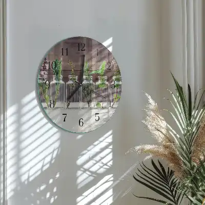 Nástěnné hodiny skleněné kulaté Bylinky