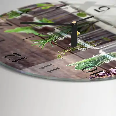 Nástěnné hodiny skleněné kulaté Bylinky