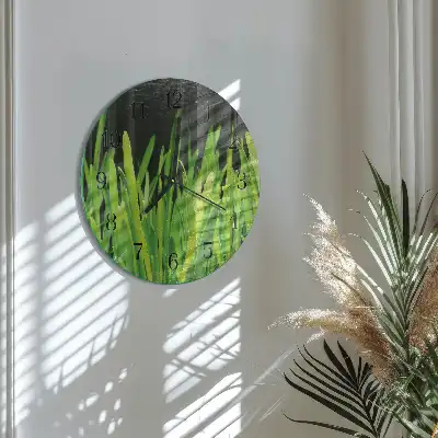Kulaté skleněné hodiny na zeď Tráva