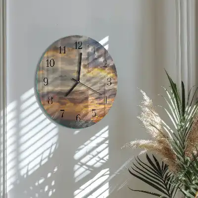 Nástěnné hodiny skleněné kulaté Západ slunce