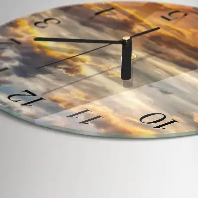 Nástěnné hodiny skleněné kulaté Západ slunce
