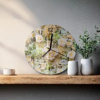 Kulaté skleněné hodiny na zeď Elegantní květiny
