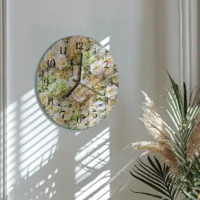 Kulaté skleněné hodiny na zeď Elegantní květiny