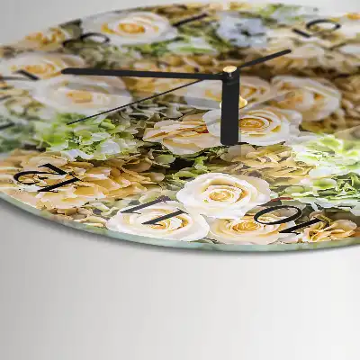 Kulaté skleněné hodiny na zeď Elegantní květiny