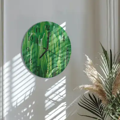 Hodiny s fotkou skleněné kulaté Zelená tráva