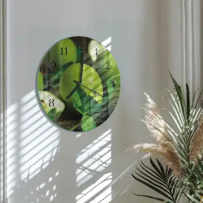 Hodiny na skle kulaté Zelená jablka