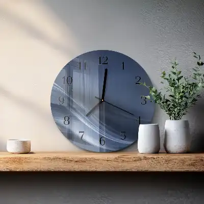 Nástěnné hodiny skleněné kulaté Modré vlny