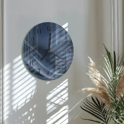 Nástěnné hodiny skleněné kulaté Modré vlny