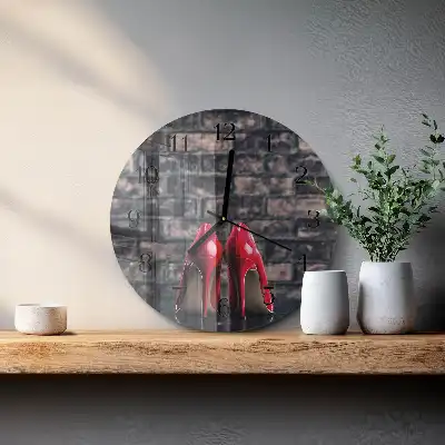 Kulaté skleněné hodiny na zeď Červené vysoké podpatky