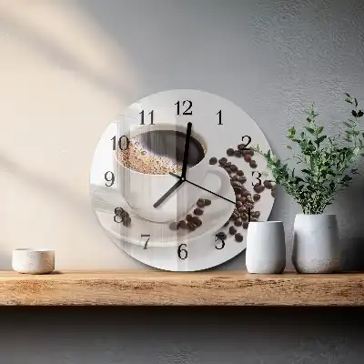 Hodiny s fotkou skleněné kulaté Šálek kávy